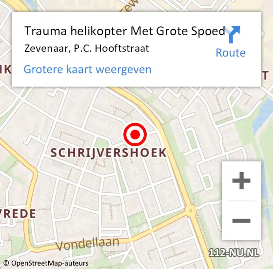 Locatie op kaart van de 112 melding: Trauma helikopter Met Grote Spoed Naar Zevenaar, P.C. Hooftstraat op 31 juli 2023 09:38