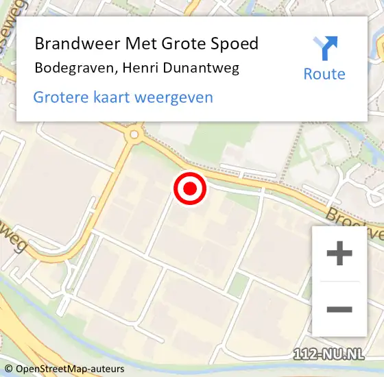 Locatie op kaart van de 112 melding: Brandweer Met Grote Spoed Naar Bodegraven, Henri Dunantweg op 31 juli 2023 09:53