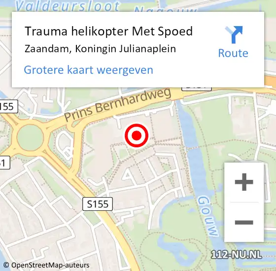Locatie op kaart van de 112 melding: Trauma helikopter Met Spoed Naar Zaandam, Koningin Julianaplein op 31 juli 2023 10:05