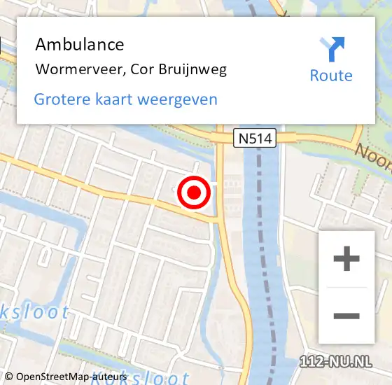 Locatie op kaart van de 112 melding: Ambulance Wormerveer, Cor Bruijnweg op 31 juli 2023 10:13