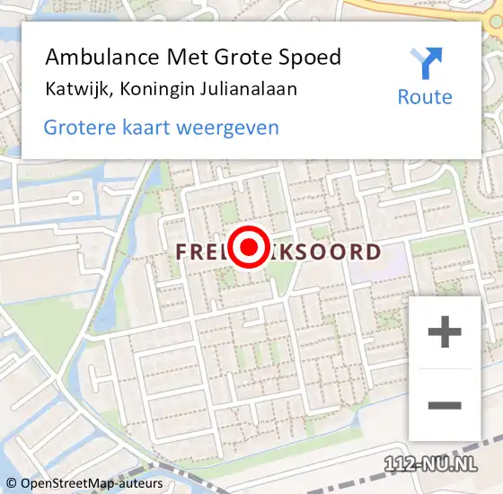 Locatie op kaart van de 112 melding: Ambulance Met Grote Spoed Naar Rijnsburg, Koningin Julianalaan op 31 juli 2023 10:39