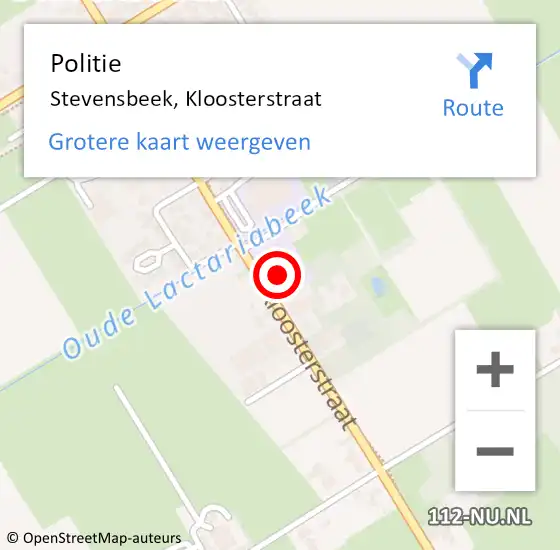 Locatie op kaart van de 112 melding: Politie Stevensbeek, Kloosterstraat op 3 september 2014 13:23