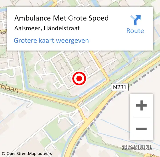 Locatie op kaart van de 112 melding: Ambulance Met Grote Spoed Naar Aalsmeer, Händelstraat op 31 juli 2023 11:57