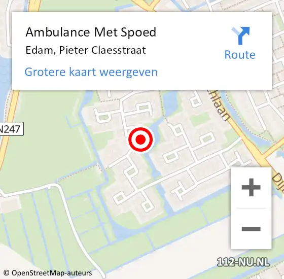 Locatie op kaart van de 112 melding: Ambulance Met Spoed Naar Edam, Pieter Claesstraat op 31 juli 2023 12:21