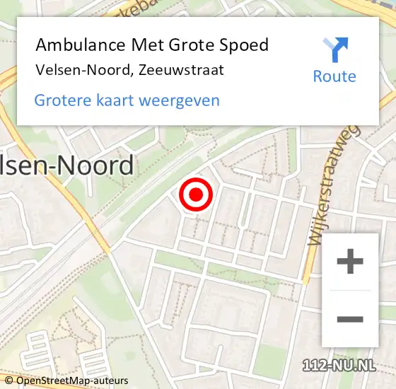 Locatie op kaart van de 112 melding: Ambulance Met Grote Spoed Naar Velsen-Noord, Zeeuwstraat op 31 juli 2023 12:33