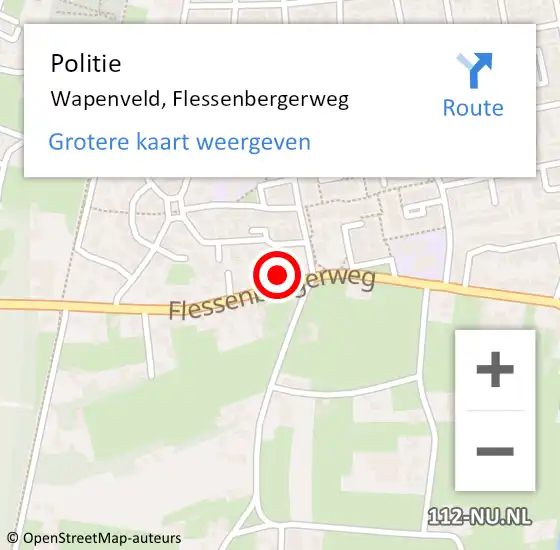 Locatie op kaart van de 112 melding: Politie Wapenveld, Flessenbergerweg op 31 juli 2023 13:13