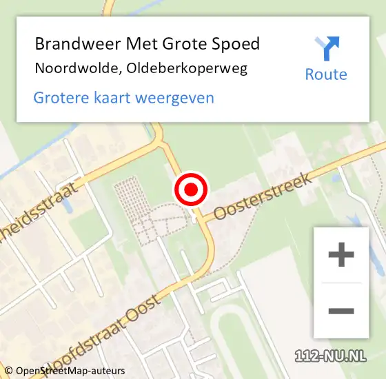 Locatie op kaart van de 112 melding: Brandweer Met Grote Spoed Naar Noordwolde, Oldeberkoperweg op 31 juli 2023 13:15