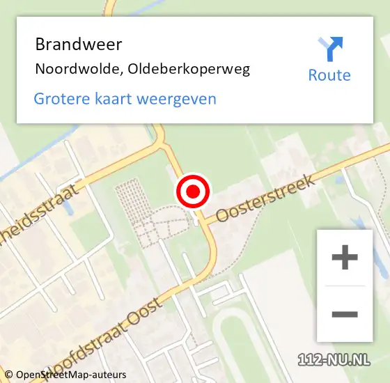 Locatie op kaart van de 112 melding: Brandweer Noordwolde, Oldeberkoperweg op 31 juli 2023 13:17