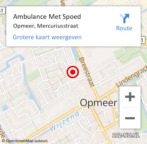 Locatie op kaart van de 112 melding: Ambulance Met Spoed Naar Opmeer, Mercuriusstraat op 31 juli 2023 13:24