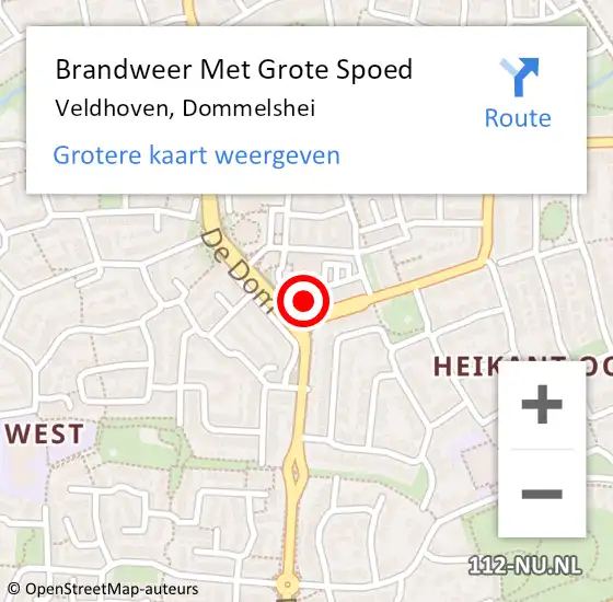 Locatie op kaart van de 112 melding: Brandweer Met Grote Spoed Naar Veldhoven, Dommelshei op 31 juli 2023 14:54