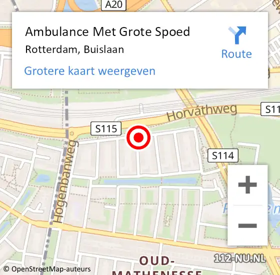 Locatie op kaart van de 112 melding: Ambulance Met Grote Spoed Naar Rotterdam, Buislaan op 31 juli 2023 15:38