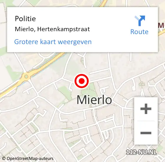 Locatie op kaart van de 112 melding: Politie Mierlo, Hertenkampstraat op 31 juli 2023 15:40