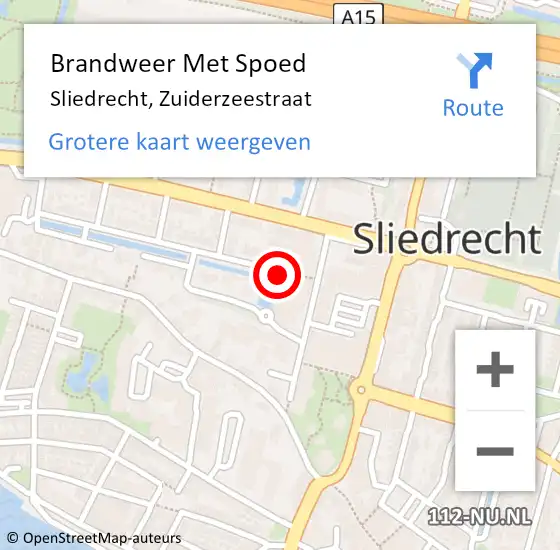 Locatie op kaart van de 112 melding: Brandweer Met Spoed Naar Sliedrecht, Zuiderzeestraat op 31 juli 2023 16:01