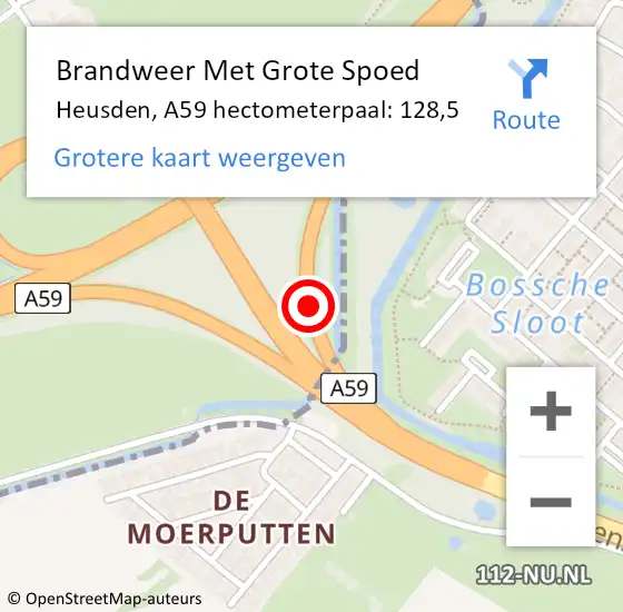 Locatie op kaart van de 112 melding: Brandweer Met Grote Spoed Naar Heusden, A59 hectometerpaal: 128,5 op 31 juli 2023 16:22