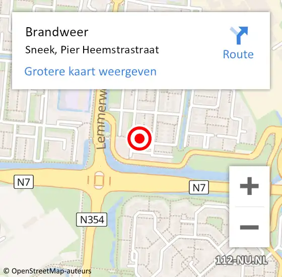 Locatie op kaart van de 112 melding: Brandweer Sneek, Pier Heemstrastraat op 31 juli 2023 16:29