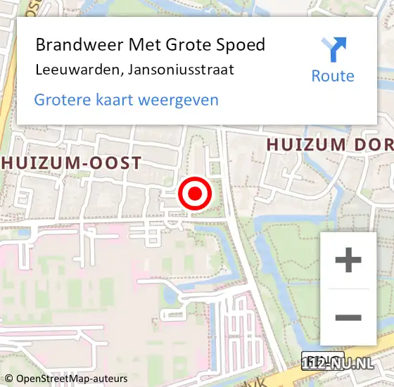 Locatie op kaart van de 112 melding: Brandweer Met Grote Spoed Naar Leeuwarden, Jansoniusstraat op 31 juli 2023 17:09