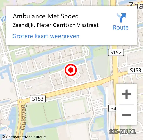 Locatie op kaart van de 112 melding: Ambulance Met Spoed Naar Zaandijk, Pieter Gerritszn Visstraat op 31 juli 2023 17:58