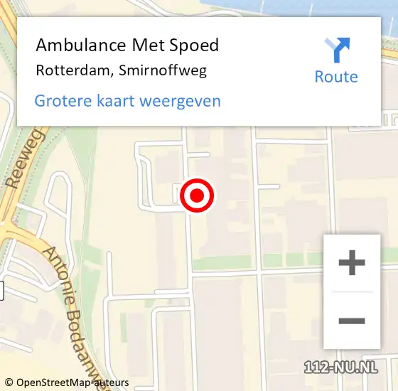Locatie op kaart van de 112 melding: Ambulance Met Spoed Naar Rotterdam, Smirnoffweg op 31 juli 2023 18:18