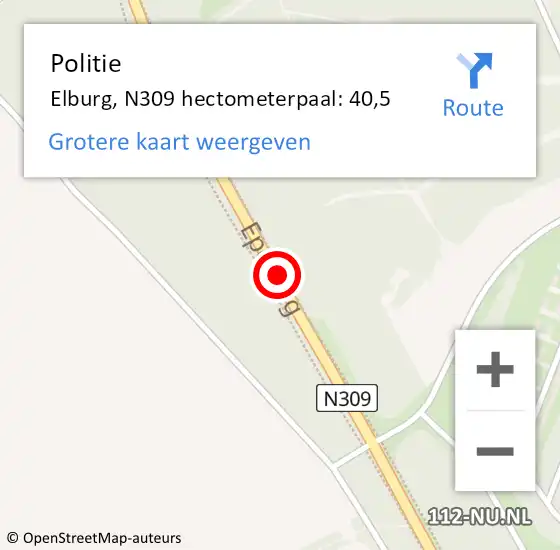 Locatie op kaart van de 112 melding: Politie Elburg, N309 hectometerpaal: 40,5 op 31 juli 2023 18:36