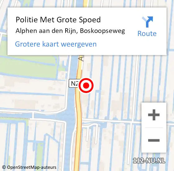 Locatie op kaart van de 112 melding: Politie Met Grote Spoed Naar Alphen aan den Rijn, Boskoopseweg op 31 juli 2023 18:53