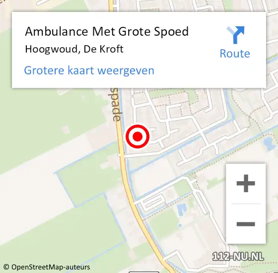 Locatie op kaart van de 112 melding: Ambulance Met Grote Spoed Naar Hoogwoud, De Kroft op 31 juli 2023 19:18