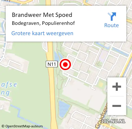 Locatie op kaart van de 112 melding: Brandweer Met Spoed Naar Bodegraven, Populierenhof op 31 juli 2023 20:07