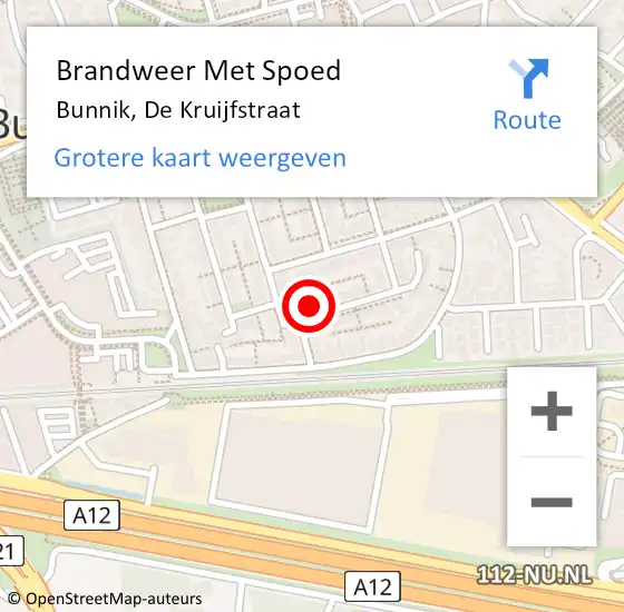 Locatie op kaart van de 112 melding: Brandweer Met Spoed Naar Bunnik, De Kruijfstraat op 13 oktober 2013 13:46