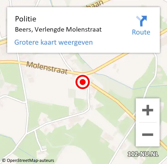 Locatie op kaart van de 112 melding: Politie Beers, Verlengde Molenstraat op 31 juli 2023 21:06