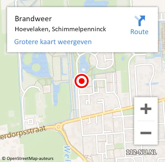 Locatie op kaart van de 112 melding: Brandweer Hoevelaken, Schimmelpenninck op 31 juli 2023 22:05