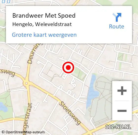 Locatie op kaart van de 112 melding: Brandweer Met Spoed Naar Hengelo, Weleveldstraat op 31 juli 2023 22:34