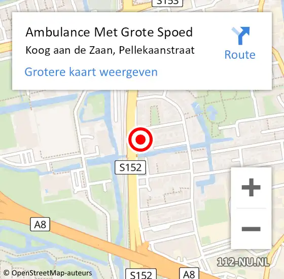 Locatie op kaart van de 112 melding: Ambulance Met Grote Spoed Naar Koog aan de Zaan, Pellekaanstraat op 31 juli 2023 23:08