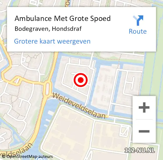 Locatie op kaart van de 112 melding: Ambulance Met Grote Spoed Naar Bodegraven, Hondsdraf op 31 juli 2023 23:31