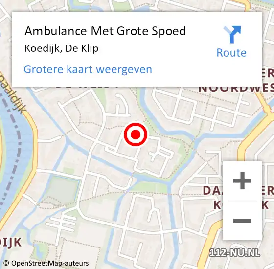 Locatie op kaart van de 112 melding: Ambulance Met Grote Spoed Naar Koedijk, De Klip op 31 juli 2023 23:42