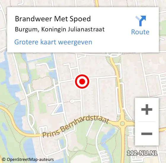 Locatie op kaart van de 112 melding: Brandweer Met Spoed Naar Burgum, Koningin Julianastraat op 31 juli 2023 23:53