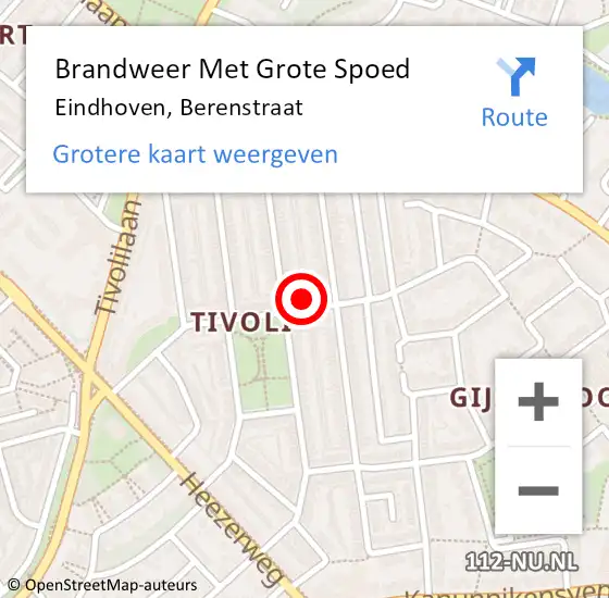 Locatie op kaart van de 112 melding: Brandweer Met Grote Spoed Naar Eindhoven, Berenstraat op 1 augustus 2023 01:21