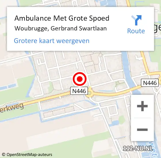Locatie op kaart van de 112 melding: Ambulance Met Grote Spoed Naar Woubrugge, Gerbrand Swartlaan op 1 augustus 2023 03:28