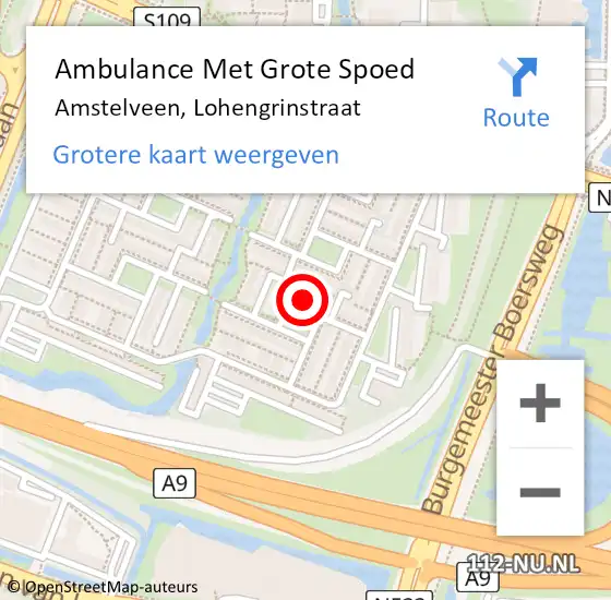 Locatie op kaart van de 112 melding: Ambulance Met Grote Spoed Naar Amstelveen, Lohengrinstraat op 1 augustus 2023 03:31