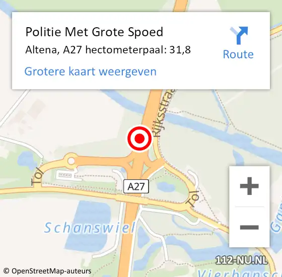 Locatie op kaart van de 112 melding: Politie Met Grote Spoed Naar Altena, A27 hectometerpaal: 31,8 op 1 augustus 2023 05:12