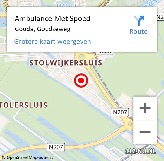 Locatie op kaart van de 112 melding: Ambulance Met Spoed Naar Gouda, Goudseweg op 1 augustus 2023 06:49