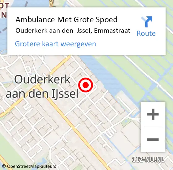 Locatie op kaart van de 112 melding: Ambulance Met Grote Spoed Naar Ouderkerk aan den IJssel, Emmastraat op 1 augustus 2023 07:29