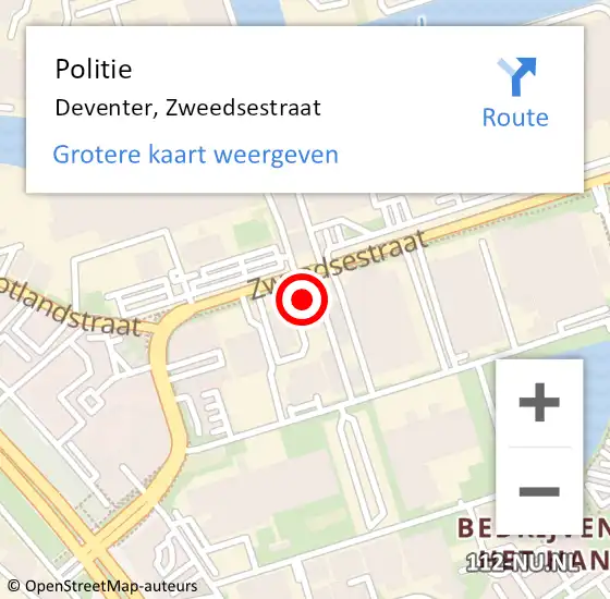 Locatie op kaart van de 112 melding: Politie Deventer, Zweedsestraat op 1 augustus 2023 07:43