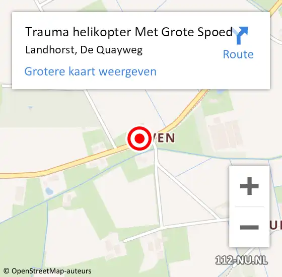 Locatie op kaart van de 112 melding: Trauma helikopter Met Grote Spoed Naar Landhorst, De Quayweg op 1 augustus 2023 08:17