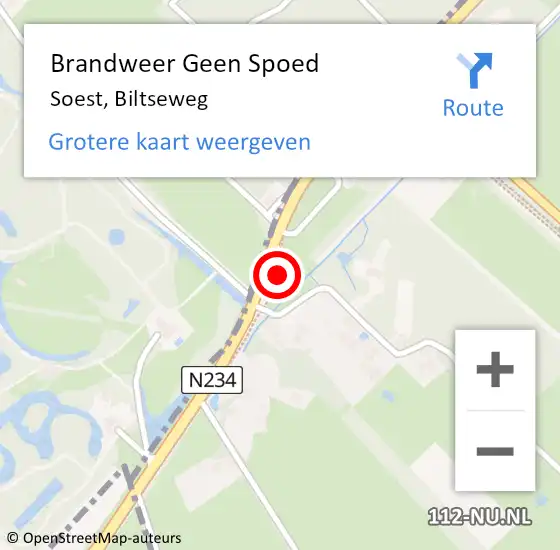 Locatie op kaart van de 112 melding: Brandweer Geen Spoed Naar Soest, Biltseweg op 1 augustus 2023 08:30