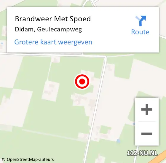 Locatie op kaart van de 112 melding: Brandweer Met Spoed Naar Didam, Geulecampweg op 1 augustus 2023 09:34