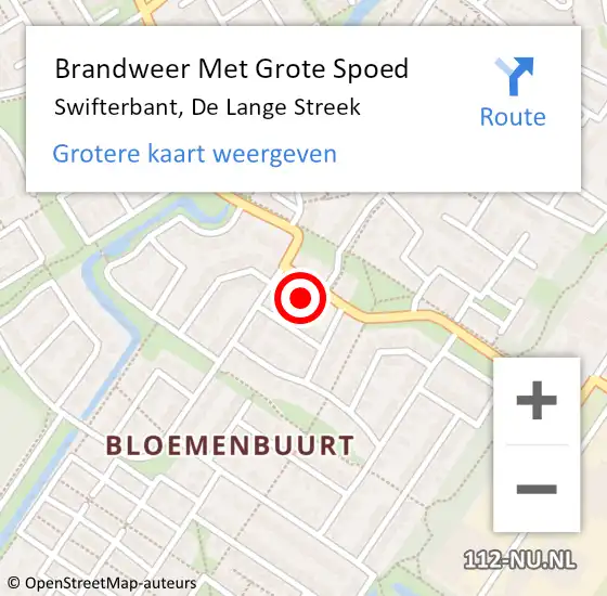 Locatie op kaart van de 112 melding: Brandweer Met Grote Spoed Naar Swifterbant, De Lange Streek op 1 augustus 2023 10:05