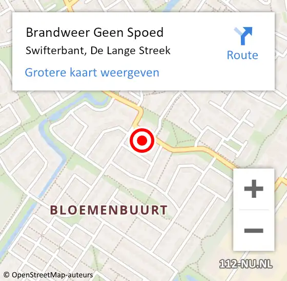 Locatie op kaart van de 112 melding: Brandweer Geen Spoed Naar Swifterbant, De Lange Streek op 1 augustus 2023 10:11