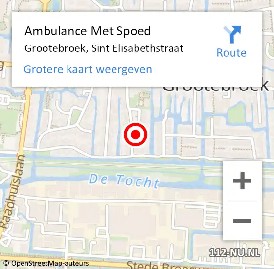 Locatie op kaart van de 112 melding: Ambulance Met Spoed Naar Grootebroek, Sint Elisabethstraat op 1 augustus 2023 11:11