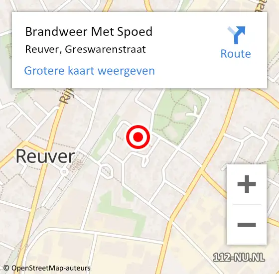 Locatie op kaart van de 112 melding: Brandweer Met Spoed Naar Reuver, Greswarenstraat op 1 augustus 2023 11:26