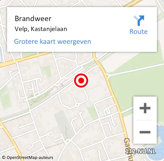 Locatie op kaart van de 112 melding: Brandweer Velp, Kastanjelaan op 1 augustus 2023 11:34