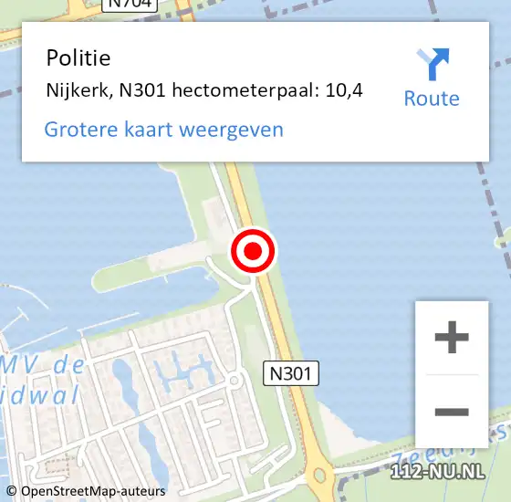 Locatie op kaart van de 112 melding: Politie Nijkerk, N301 hectometerpaal: 10,4 op 1 augustus 2023 12:18